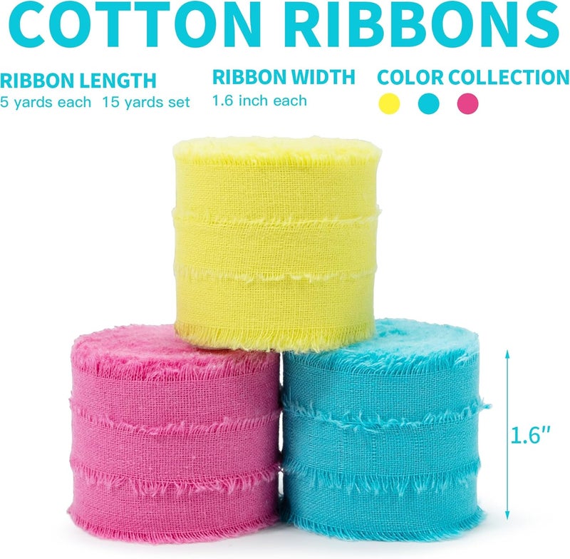 Keypan Easter Spring Ribbon 1-1/2 x 15 Yards Handmade Cotton Frayed Fringe Fabric Ribbons for Crafts Flower Bouquets Wedding Home DIY Decor - Image 2